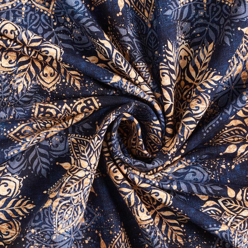 French Terry Sommersweat Mandala | Glitzerpüppi – marineblau/apricot, image number 3