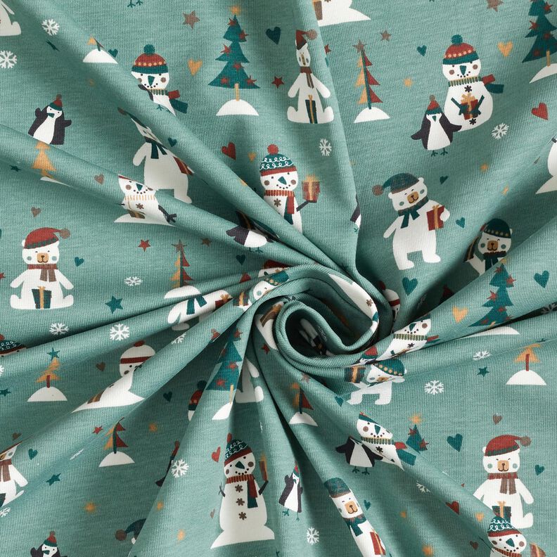 Baumwolljersey Pinguin, Eisbär und Schneemann – schilf,  image number 3