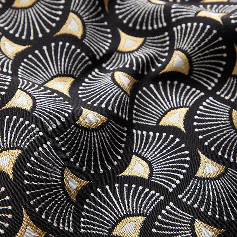 Dekostoff Jacquard kleine Fächer – schwarz/gold,  image number 2