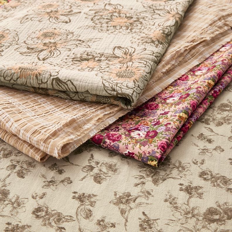 Baumwollstoff antike Rosen – helltaupe/düne, image number 5