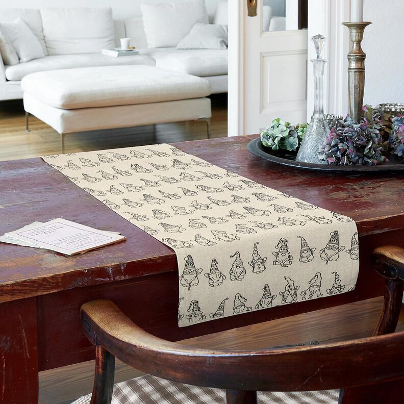 Dekostoff Halbpanama festliche Wichtel – natur/schwarz,  image number 7