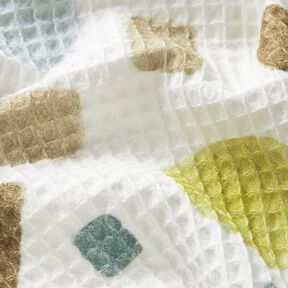 Waffelpiqué bunte Formen – moosgrün/elfenbein, 