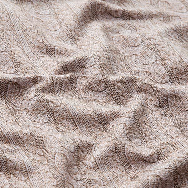 French Terry Sommersweat Zopfmuster Druck – dunkelbeige | Reststück 50cm