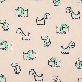 Baumwollflanell freche Dinos | Poppy Fabrics – natur/smaragdgrün, 