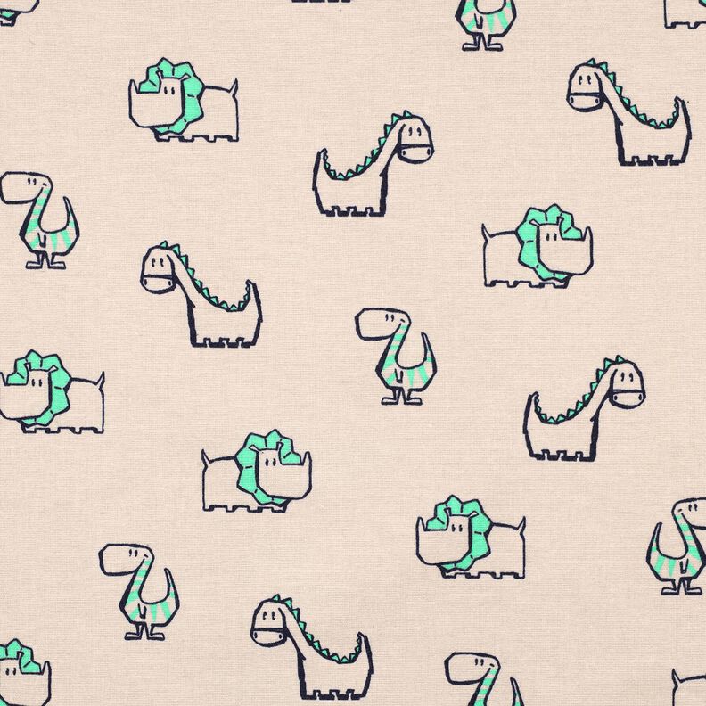 Baumwollflanell freche Dinos | Poppy Fabrics – natur/smaragdgrün, image number 1