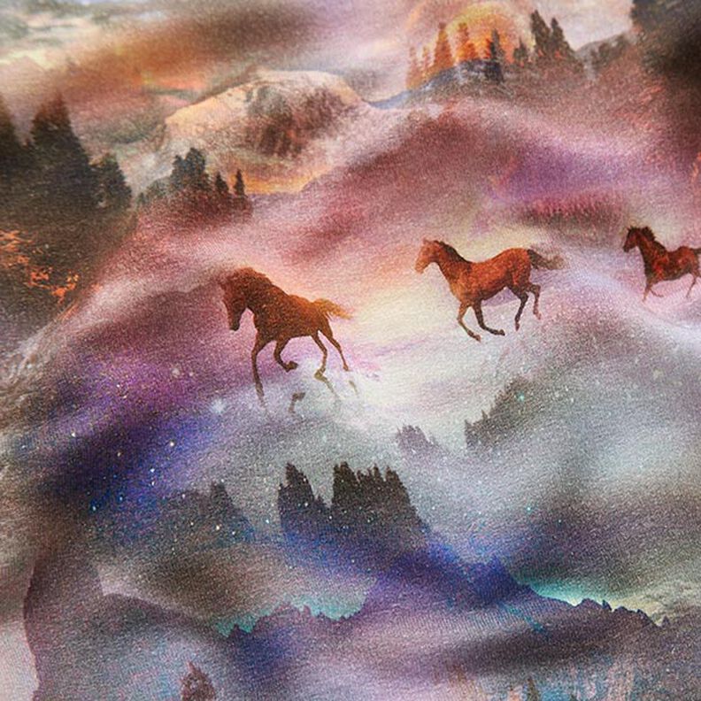 French Terry Sommersweat mystische Pferde Digitaldruck – pastellviolett,  image number 2