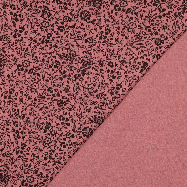 Musselin/ Doppel-Krinkel Gewebe bi-color Blümchen | Poppy Fabrics – dunkelaltrosa/schwarz, image number 4