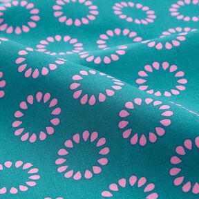Beschichtete Baumwolle bunte Kreise – petrol/pastellviolett, 