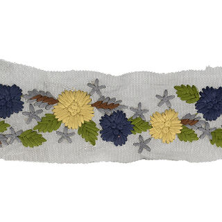 Tüllband Blumen-Stickerei  – marineblau/beige, 