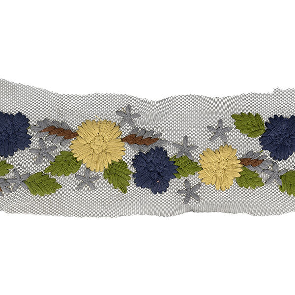Tüllband Blumen-Stickerei – marineblau/beige, image number 1