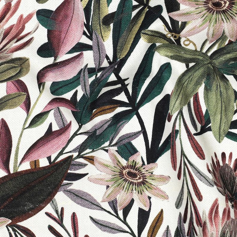 Dekostoff Canvas kunstvolle Blumen – elfenbein/dunkelpinie,  image number 2