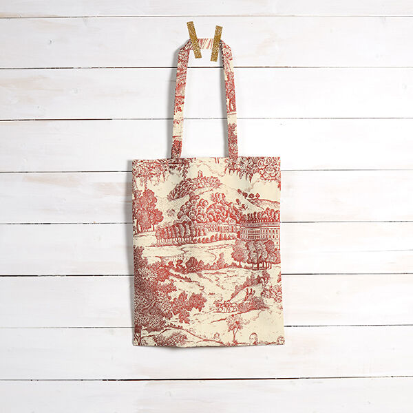 Dekostoff Halbpanama Toile de Jouy – kirschrot/creme, image number 7