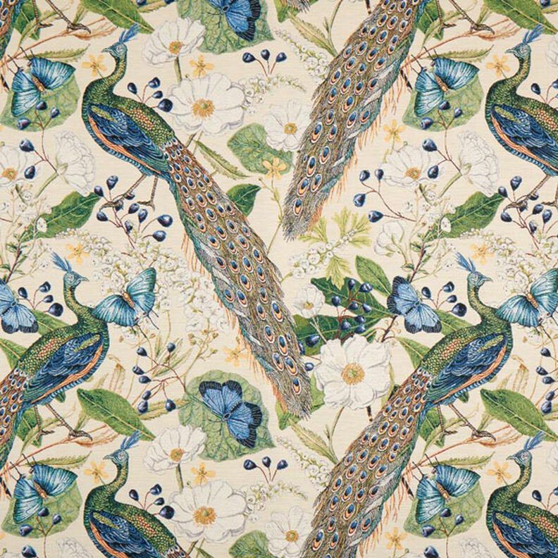 Dekostoff Gobelin Pfau – beige,  image number 1