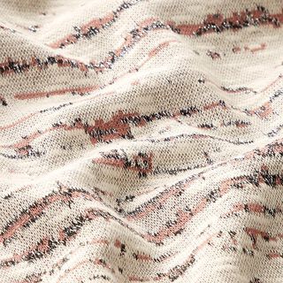 Strickjacquard Glitzer Querlinien – wollweiss/dunkles altrosa, 