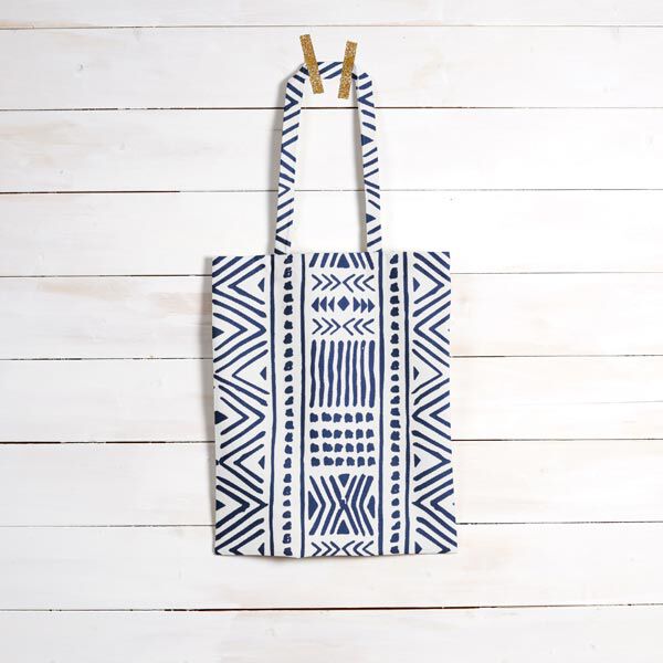 Dekostoff Canvas Ethno – marineblau/weiss | Reststück 50cm