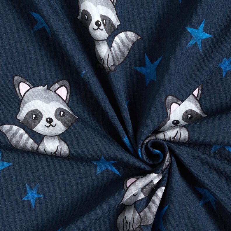 Baumwolljersey Waschbär mit Sternen | Glitzerpüppi – nachtblau/silber, image number 3