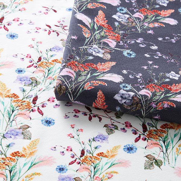 Baumwolljersey Wiesenblumen Digitaldruck – wollweiss | Reststück 50cm