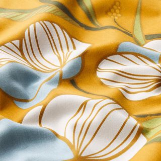 Dekostoff Baumwollsatin Blumen – currygelb, 