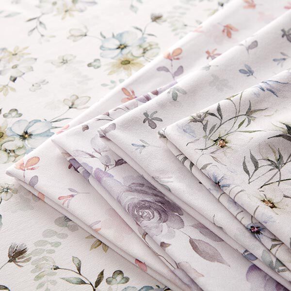GOTS Baumwolljersey Aquarell-Blumenwiese – nebelgrau/stahlblau, image number 5
