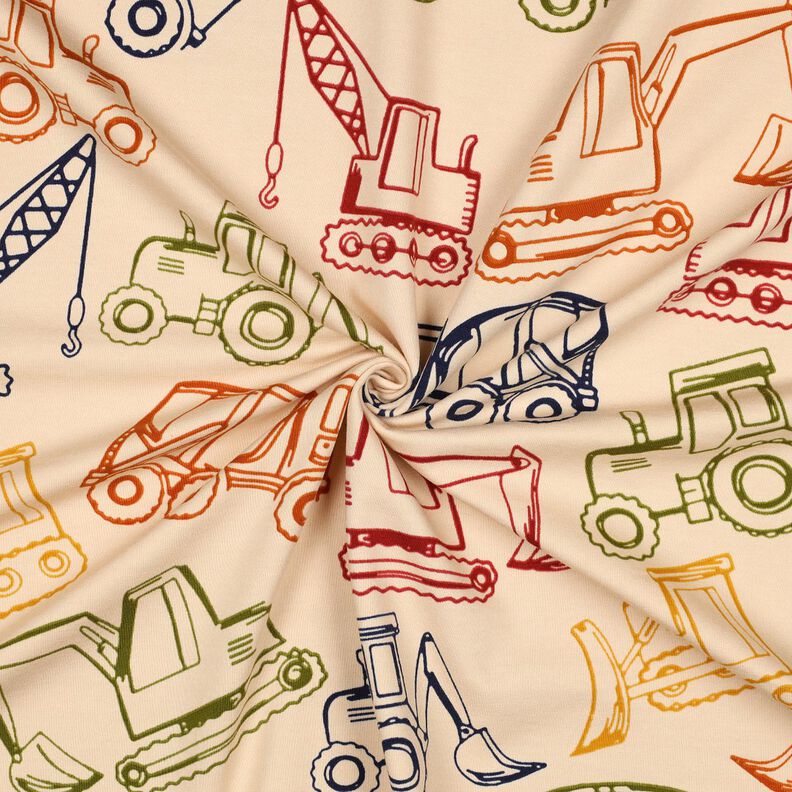French Terry Sommersweat Baufahrzeuge | Poppy Fabrics – beige/marineblau,  image number 3
