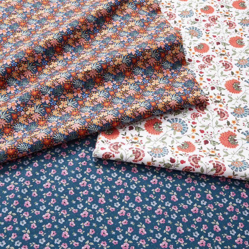 Baumwollstoff Popeline kleine Blüten – indigo/hellaltrosa,  image number 5