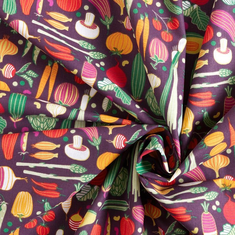 Baumwollstoff Cretonne Gemüse-Vielfalt – aubergine/grün,  image number 3