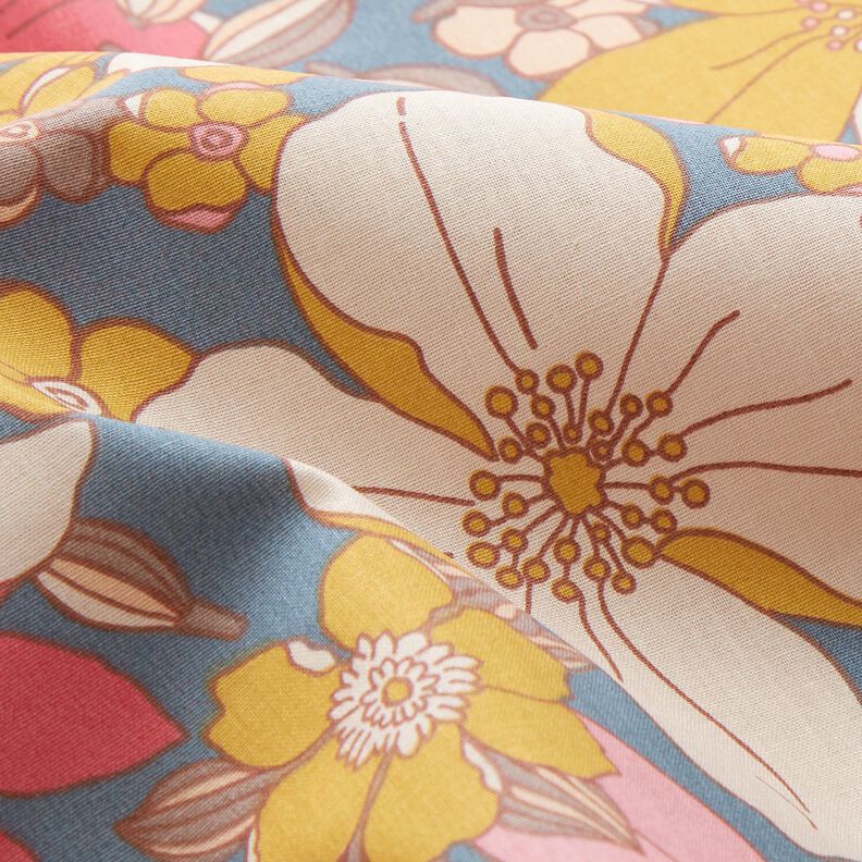 Baumwollstoff Cretonne große Blütenpracht – blaugrau/pink, image number 2