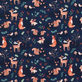 Baumwolljersey Tiere im Herbst Digitaldruck  – nachtblau, 