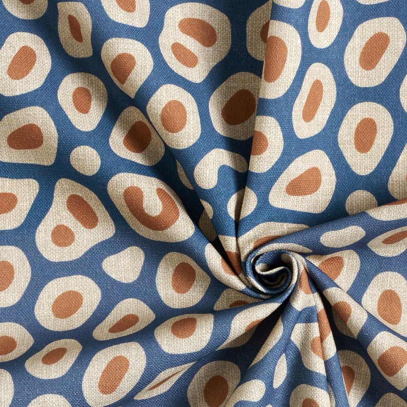 Dekostoff Halbpanama abstraktes Leomuster – blau/cashew, image number 3