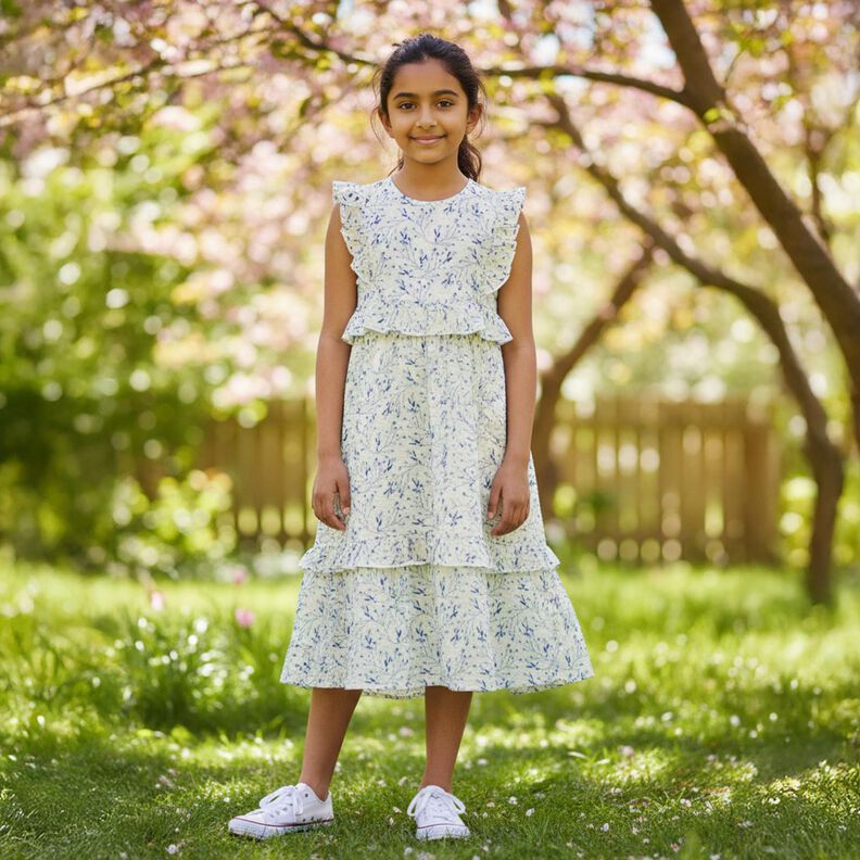 Seersucker zarte Beerenzweige &ndash; wollweiss/jeansblau,  image number 5