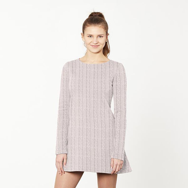 French Terry Sommersweat Zopfmuster Druck – hellbeige, image number 5