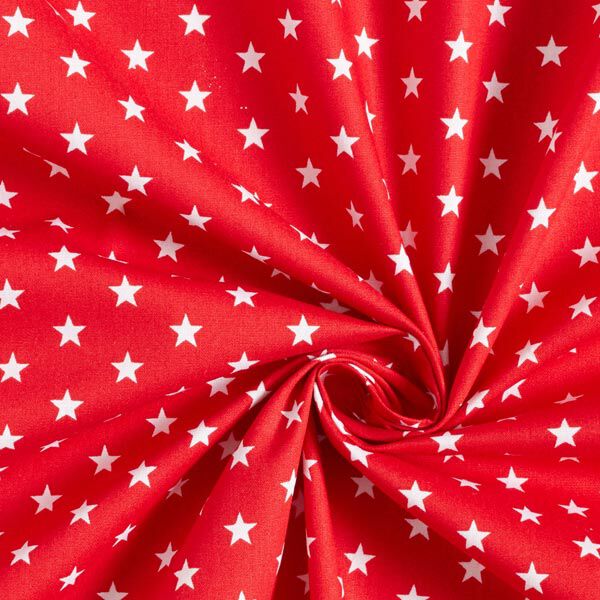 Baumwollpopeline mittellgroße Sterne – rot/weiss