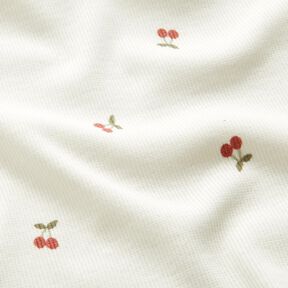 Rippenjersey kleine Kirschen – wollweiss, 