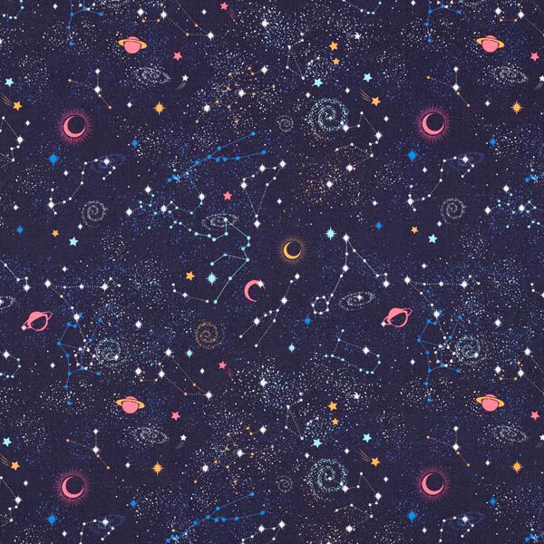 Dekostoff Halbpanama buntes Universum – marineblau | Reststück 90cm