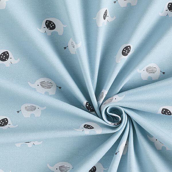 Baumwolljersey Baby-Elefanten – hellblau | Reststück 50cm