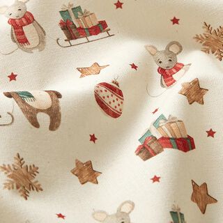 Baumwollstoff Cretonne festliche Tierfreunde – hellbeige, 