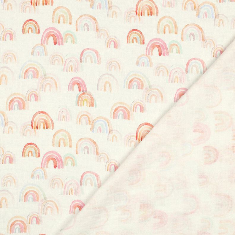 Musselin/ Doppel-Krinkel Gewebe bunte Regenbögen Digitaldruck | Poppy Fabrics – elfenbein/lachs,  image number 4