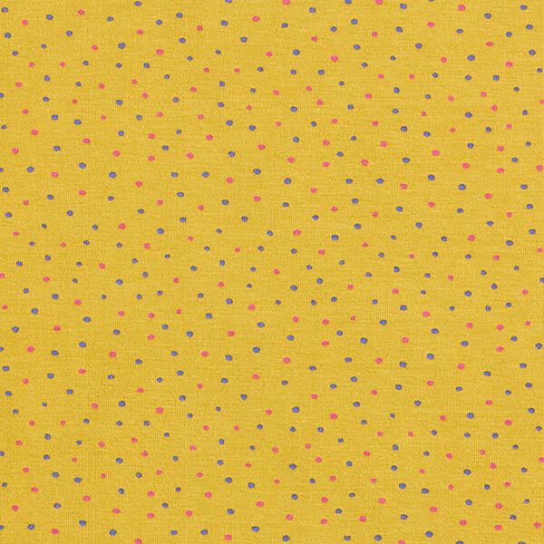 Baumwolljersey bunte Pünktchen – currygelb | Reststück 80cm