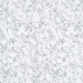 Musselin/ Doppel-Krinkel Gewebe gemalte Blumenwiese – weiss/schwarz, 