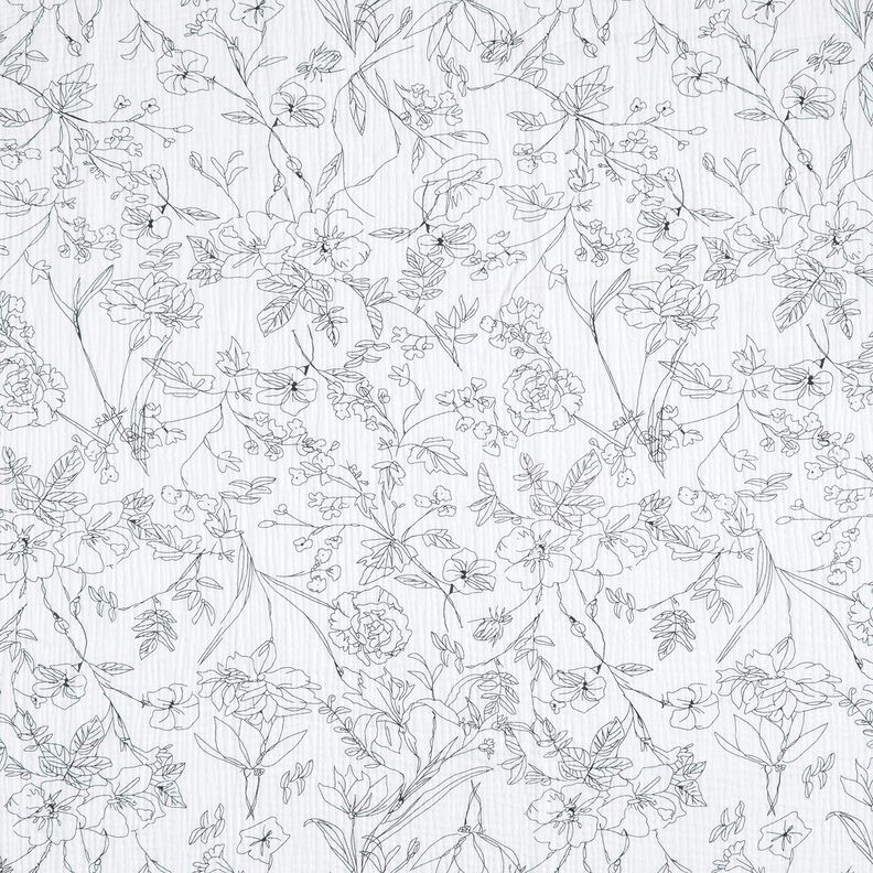 Musselin/ Doppel-Krinkel Gewebe gemalte Blumenwiese – weiss/schwarz,  image number 1