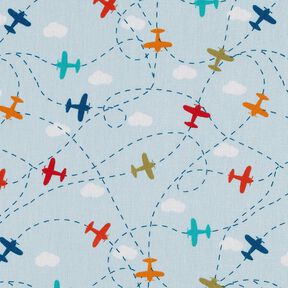 Baumwollpopeline Flugzeuge im Himmel – hellblau, 