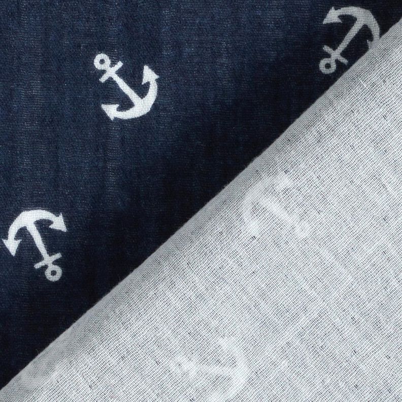 Musselin/ Doppel-Krinkel Gewebe Anker – marineblau/weiss, image number 4