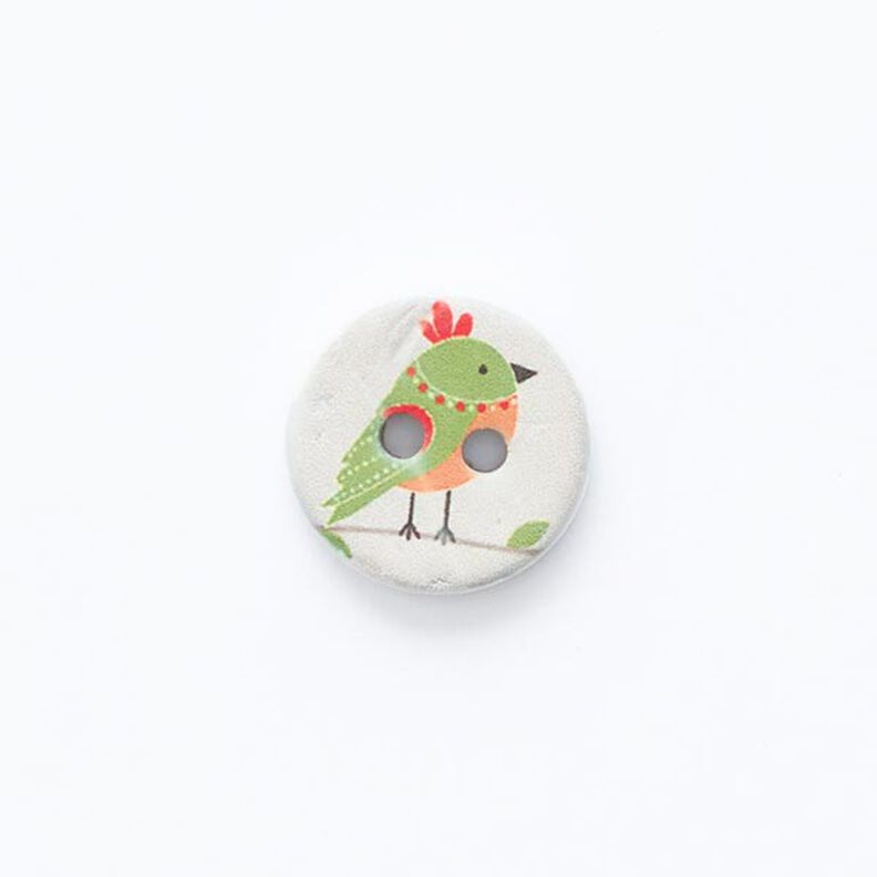 Knopf mit Vogelmotiv 2-Loch [ Ø 15 mm ] – wollweiss/grün,  image number 1