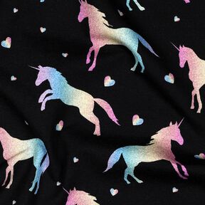 Baumwolljersey Regenbogen Einhörner Digitaldruck | Poppy Fabrics – schwarz, 