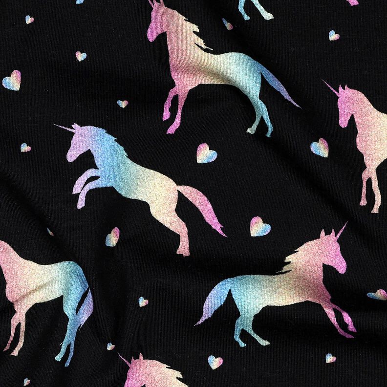 Baumwolljersey Regenbogen Einhörner Digitaldruck | Poppy Fabrics – schwarz, image number 2