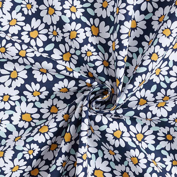 Beschichtete Baumwolle Gänseblümchen – nachtblau/weiss