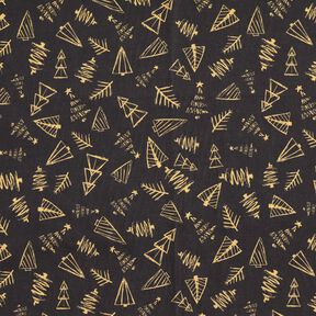 Baumwollstoff Cretonne elegante Tannenbäume – schwarz/gold, 