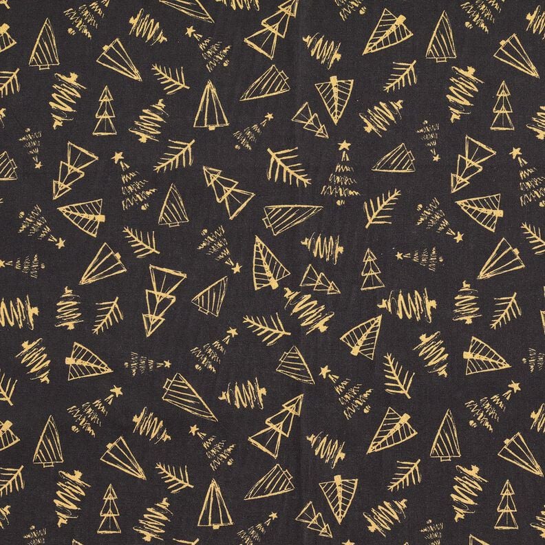 Baumwollstoff Cretonne elegante Tannenbäume – schwarz/gold, image number 1