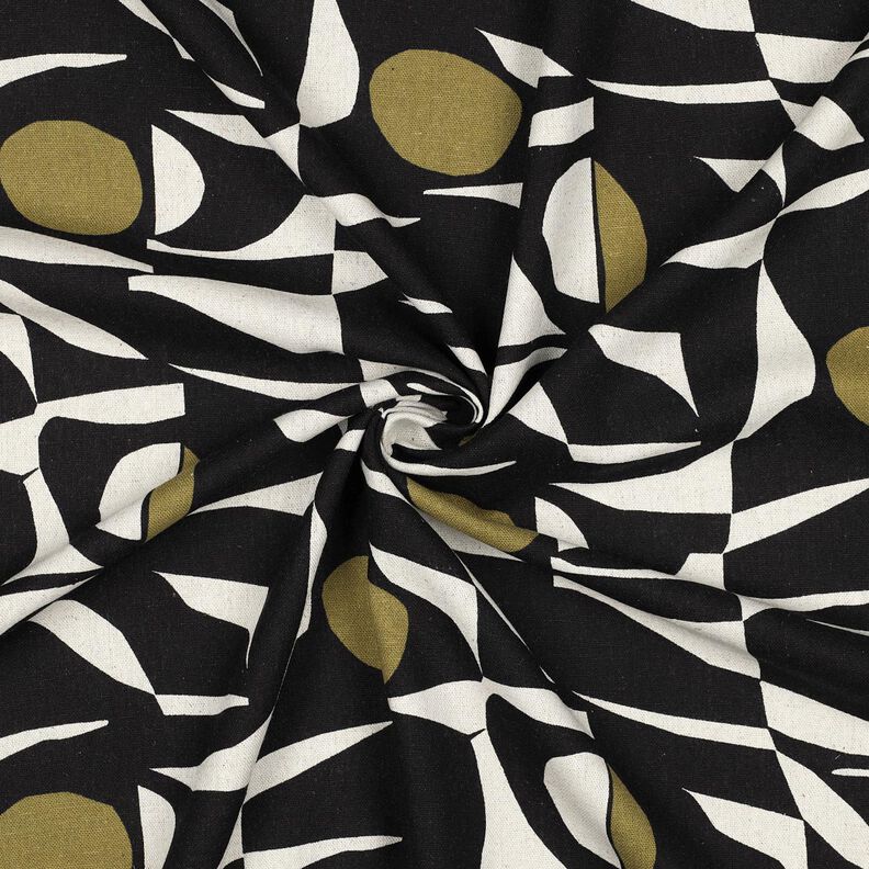 Viskose-Leinen-Mix geometrisches Muster – schwarz/oliv,  image number 3