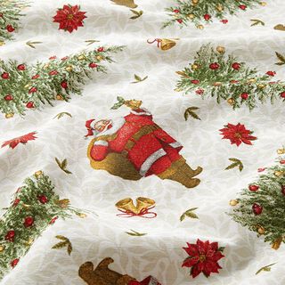 Dekostoff Canvas Weihnachtsmann mit Glocke – natur/karminrot, 